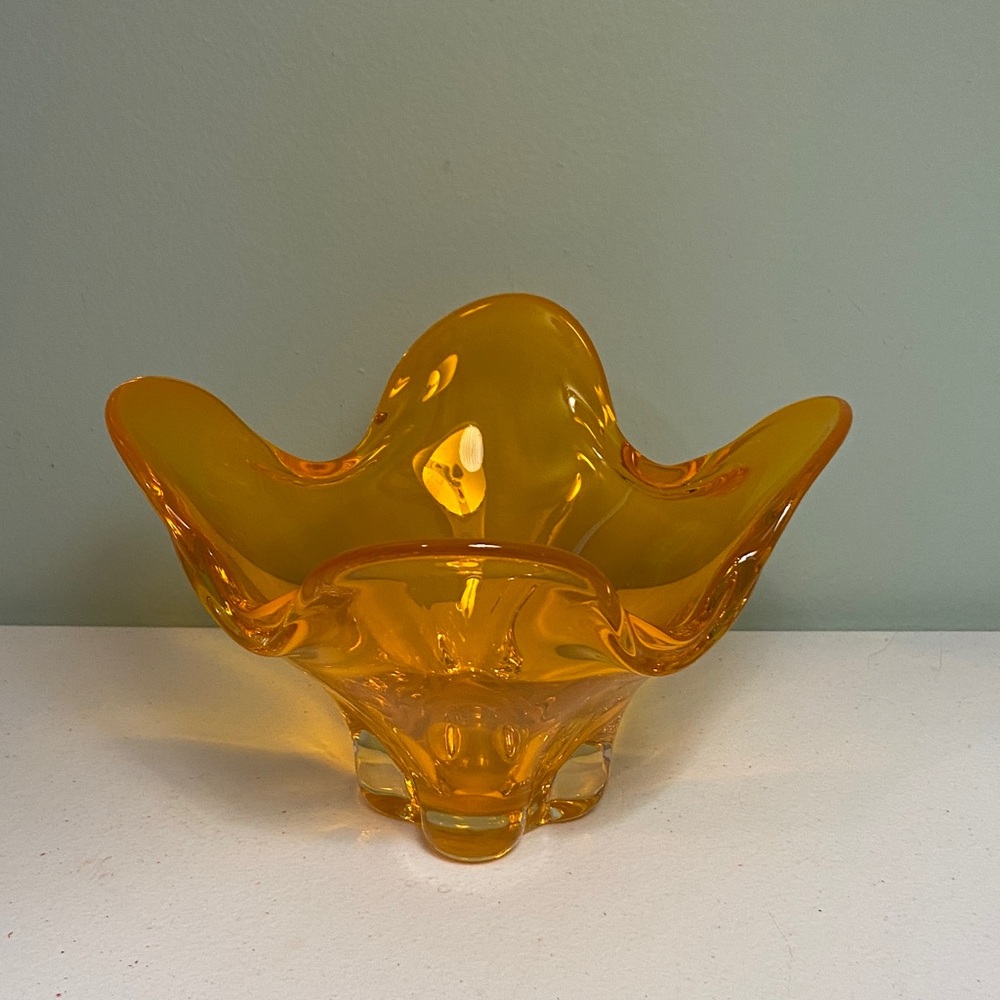MCM Handblown Amber Glass Art Bowl